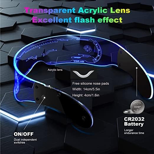 LED Light-Up Glasses | 7 Colors &amp; 5 Lighting Modes | Retro Rectangular Luminous Party Glasses | The Celvin