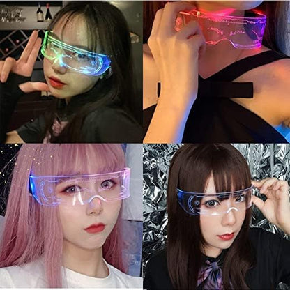 LED Light-Up Glasses | 7 Colors &amp; 5 Lighting Modes | Retro Rectangular Luminous Party Glasses | The Celvin