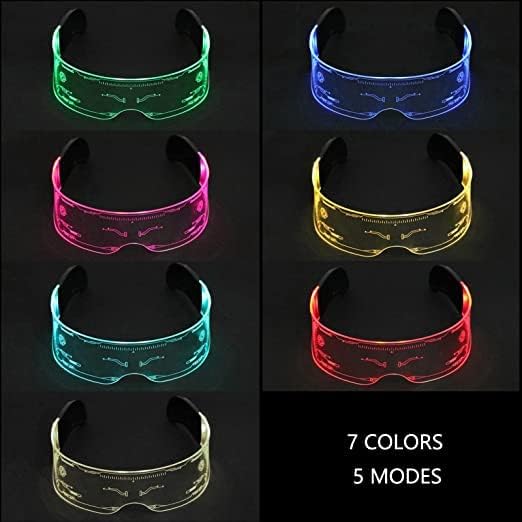 LED Light-Up Glasses | 7 Colors &amp; 5 Lighting Modes | Retro Rectangular Luminous Party Glasses | The Celvin