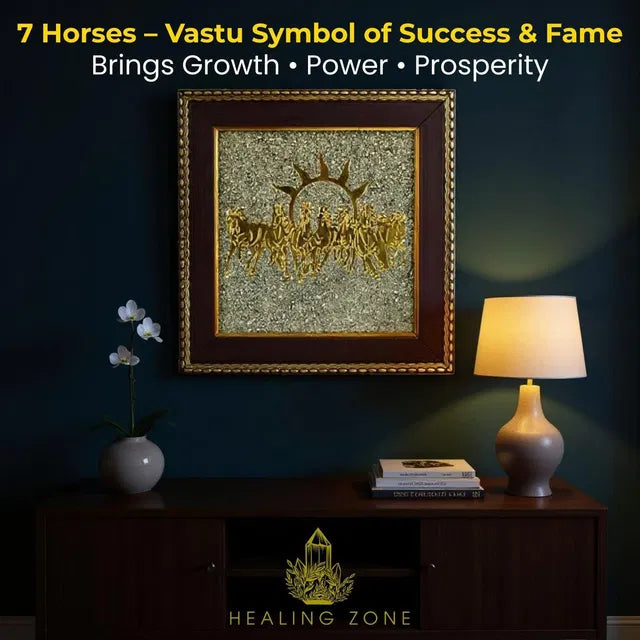 7 Horses Pyrite Frame for Wealth, Success, Positive Energy