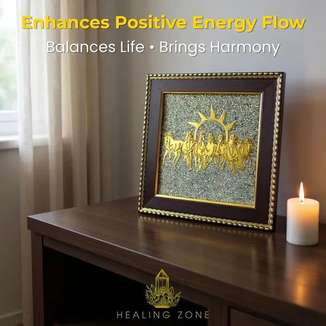 7 Horses Pyrite Frame for Wealth, Success, Positive Energy