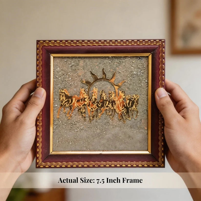 7 Horses Pyrite Frame for Wealth, Success, Positive Energy